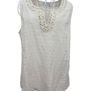 Vineyard Vines Women’s Sleeveless Linen Top Creamy With Shells And Sequin Size 8
